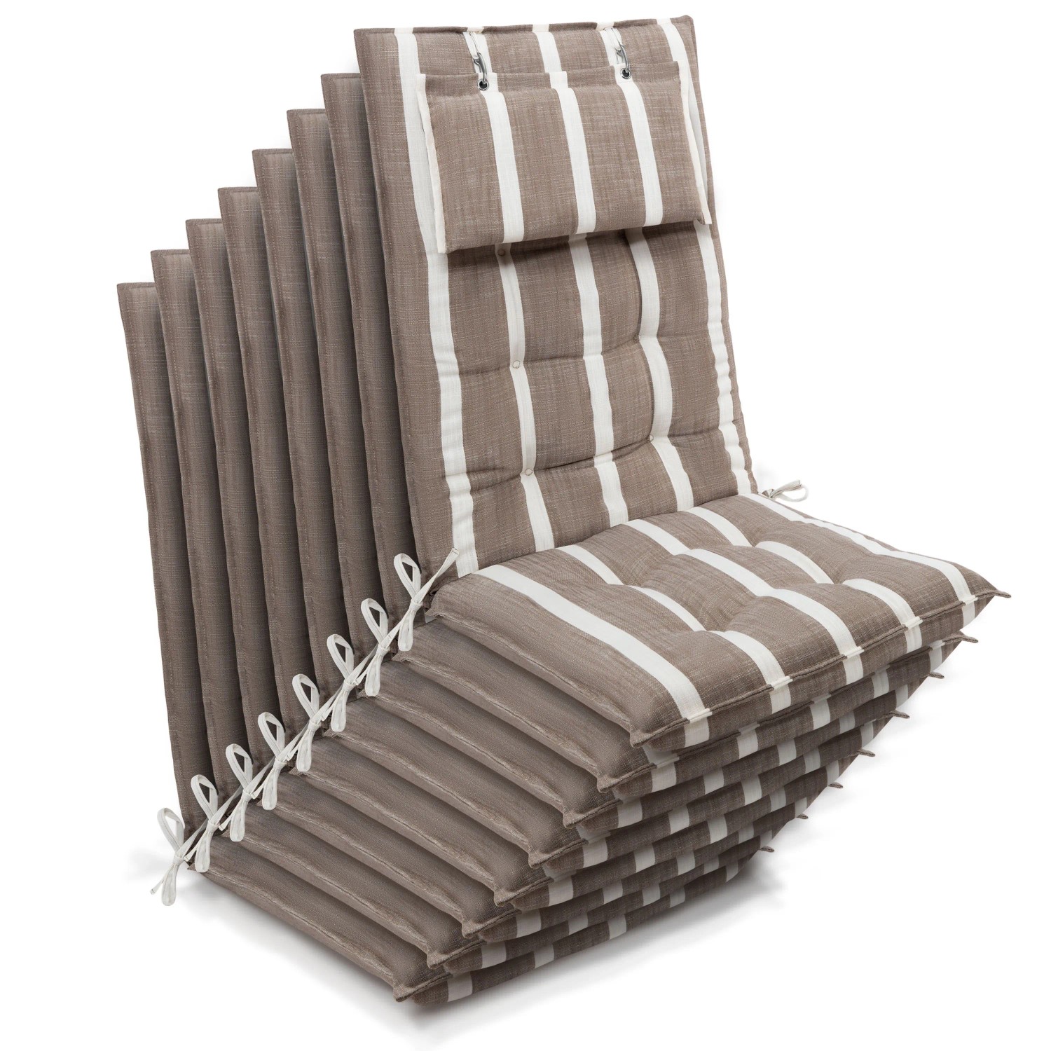 Beautissu 8er Set Sun-HL Hochlehner Auflage 120x50x8cm Beige-Weiß-Gestreift