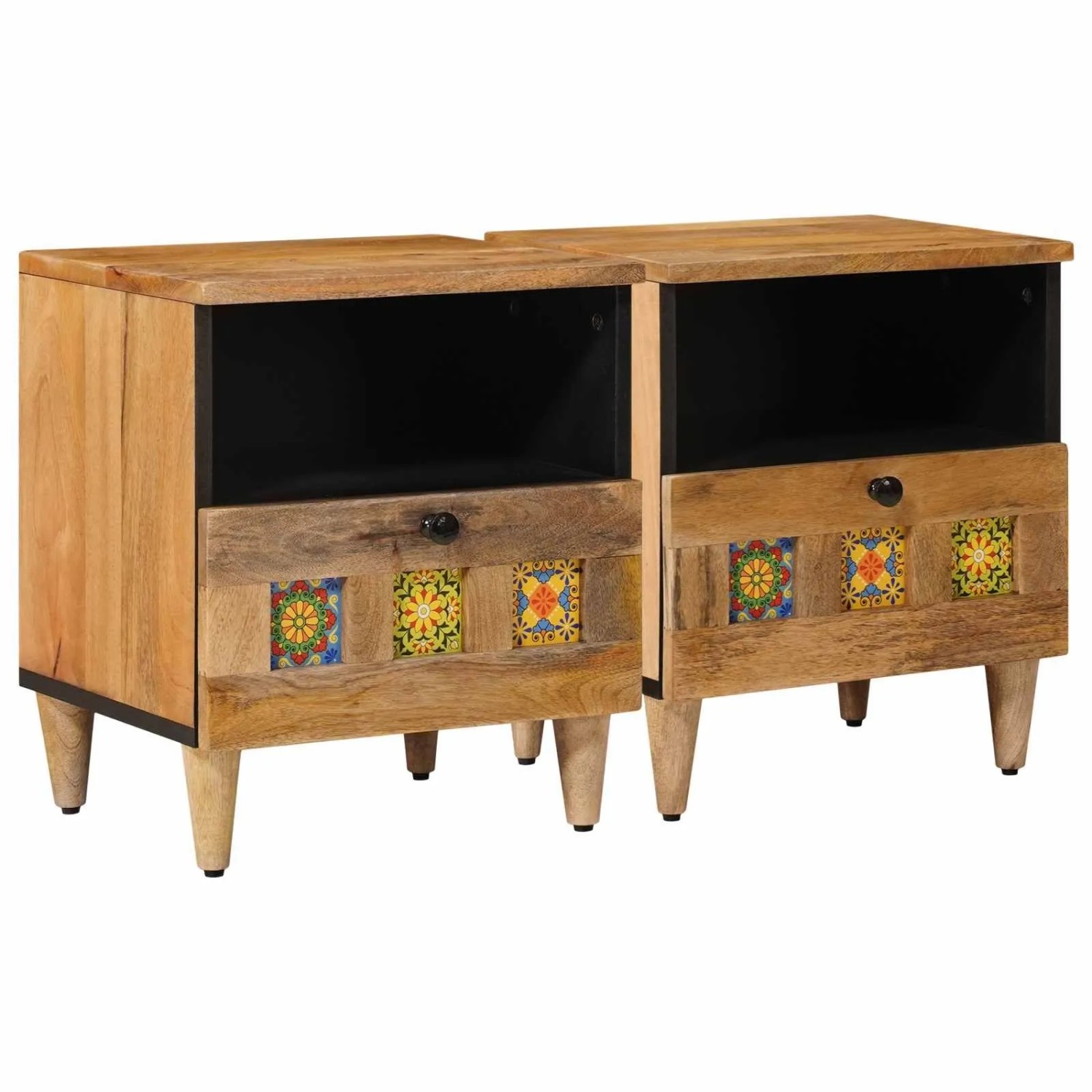 vidaXL Nachttisch 2 Stk Natur 40 x 33 x 46 cm Massivholz Mango 4018267