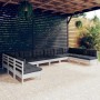Weißes 10-tlg. Garten-Lounge-Set aus Kiefernholz mit anthrazitfarbenen Kissen.