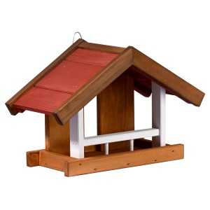 Dobar Vogelhaus Herbstfrüchte zur Wandaufhängung mit rotem Dach und Futtertisch.