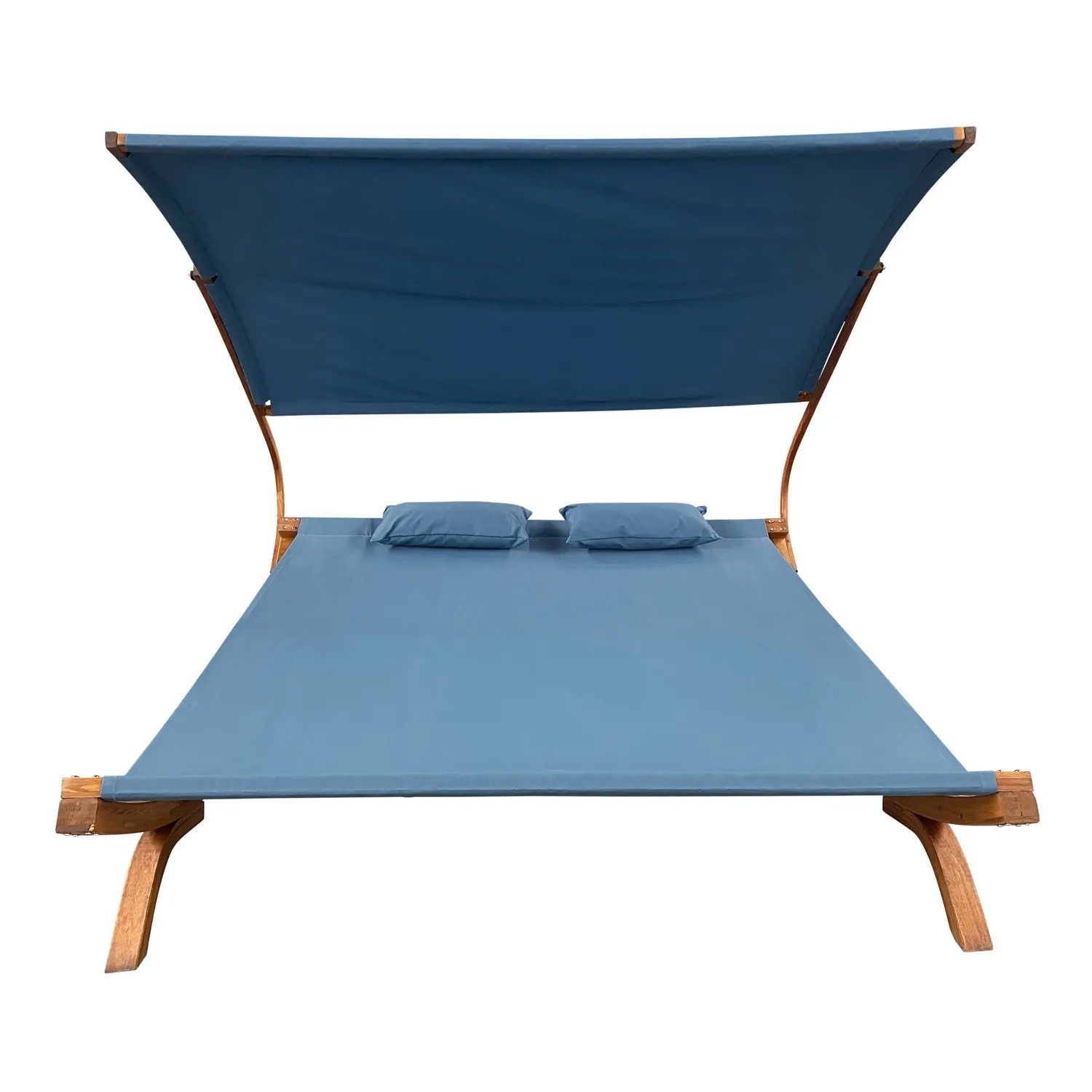 Blaue Axi Doppelliege Mallorca mit Sonnendach aus Holz, inklusive Kissen.