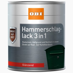Dose OBI Hammerschlaglack 3in1, schwarz glänzend, für Metall, mit Rostschutz.