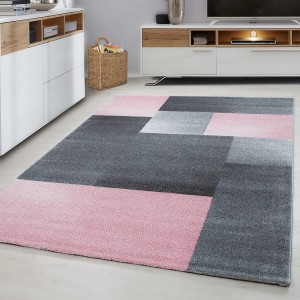 Ayyildiz Kurzflorteppich Lucca in Pink/Grau (120x170 cm) mit modernem geometrischen Muster.