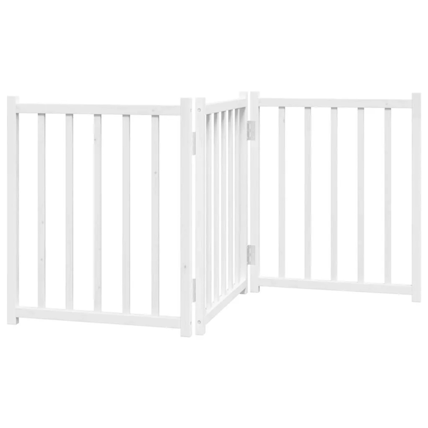 Weißes, faltbares 3-teiliges Hundetor aus Massivholz Tanne. Ideal als Freilaufgehege oder Hundegitter.
