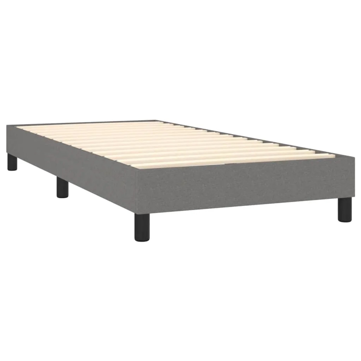 vidaXL Boxspringbett, dunkelgrau, 100x200 cm, Stoff. Bettgestell mit Lattenrost und schwarzen Füßen.