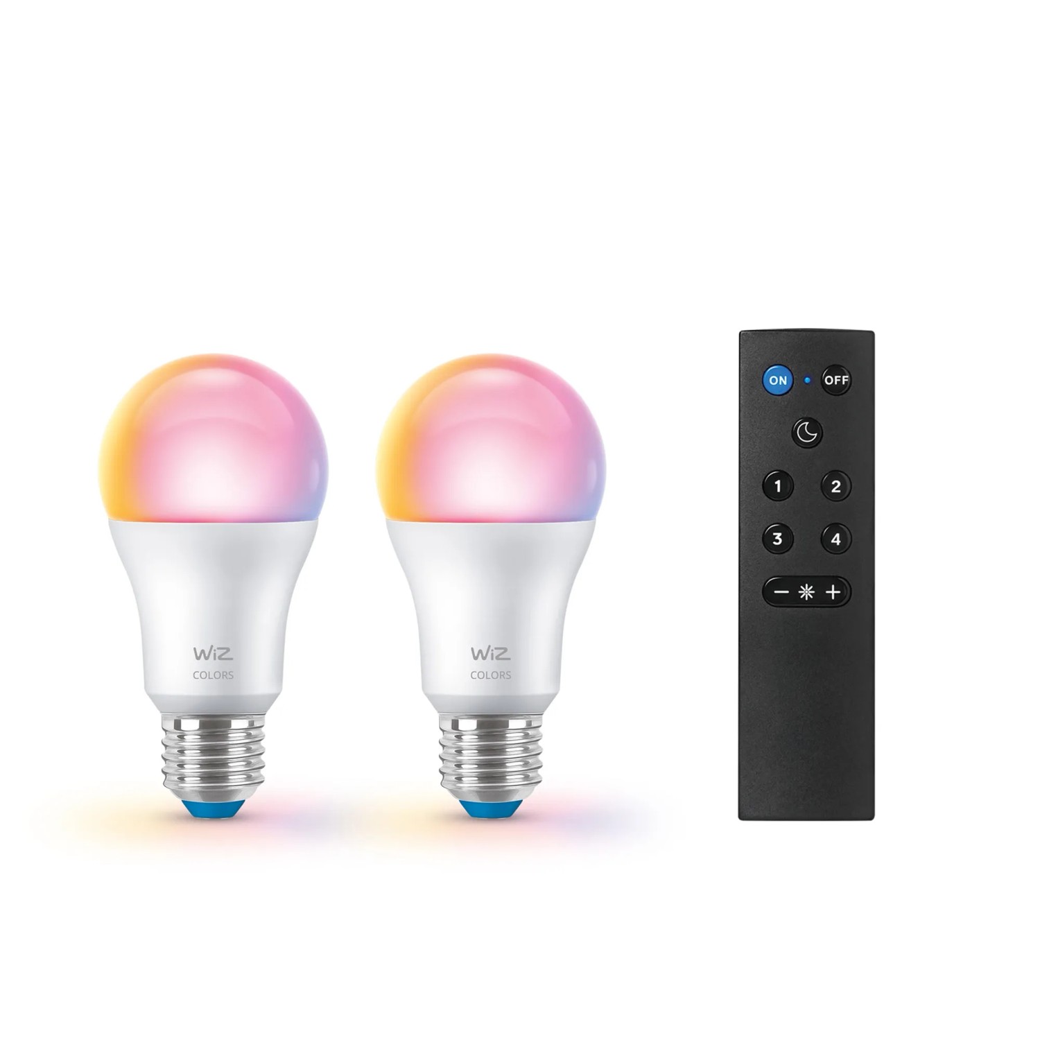 2er-Pack WiZ LED E27 Glühlampen mit Fernbedienung, smarte Beleuchtung für Ihr Zuhause.