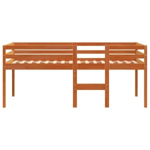 Hochbett aus Kiefernholz, wachsbraun, mit Leiter. Ideal für Kinderzimmer, platzsparend.