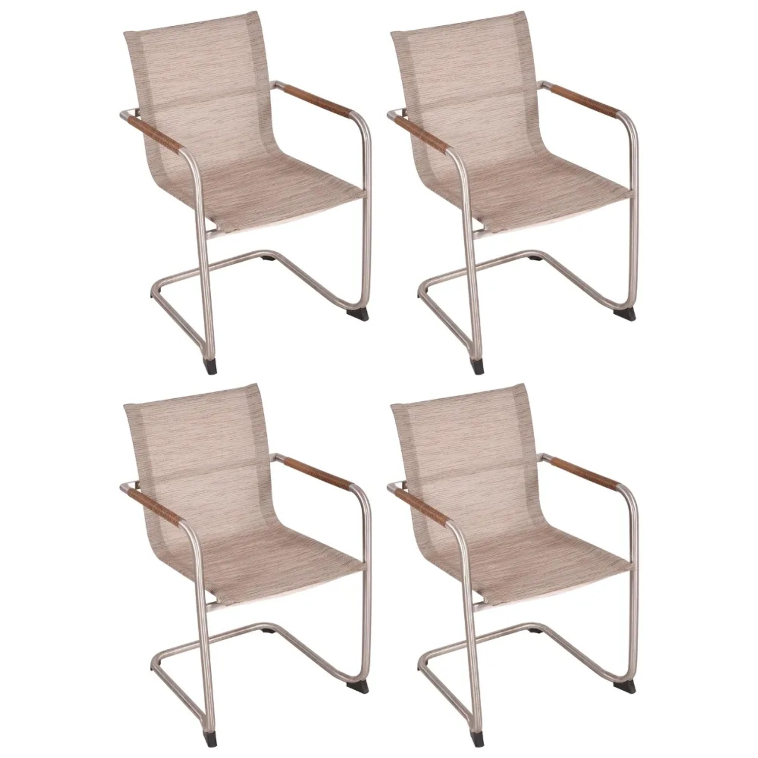DELUKE Gartenstuhl 4er Set CARIN Edelstahl Sandbraun Freischwinger Wetterfest Gartenstühle Outdoor Essstühle