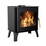 Schwarzer Sannover Holzofen Dita 11,8 kW mit Holzscheiten bis 52 cm im Feuerraum.
