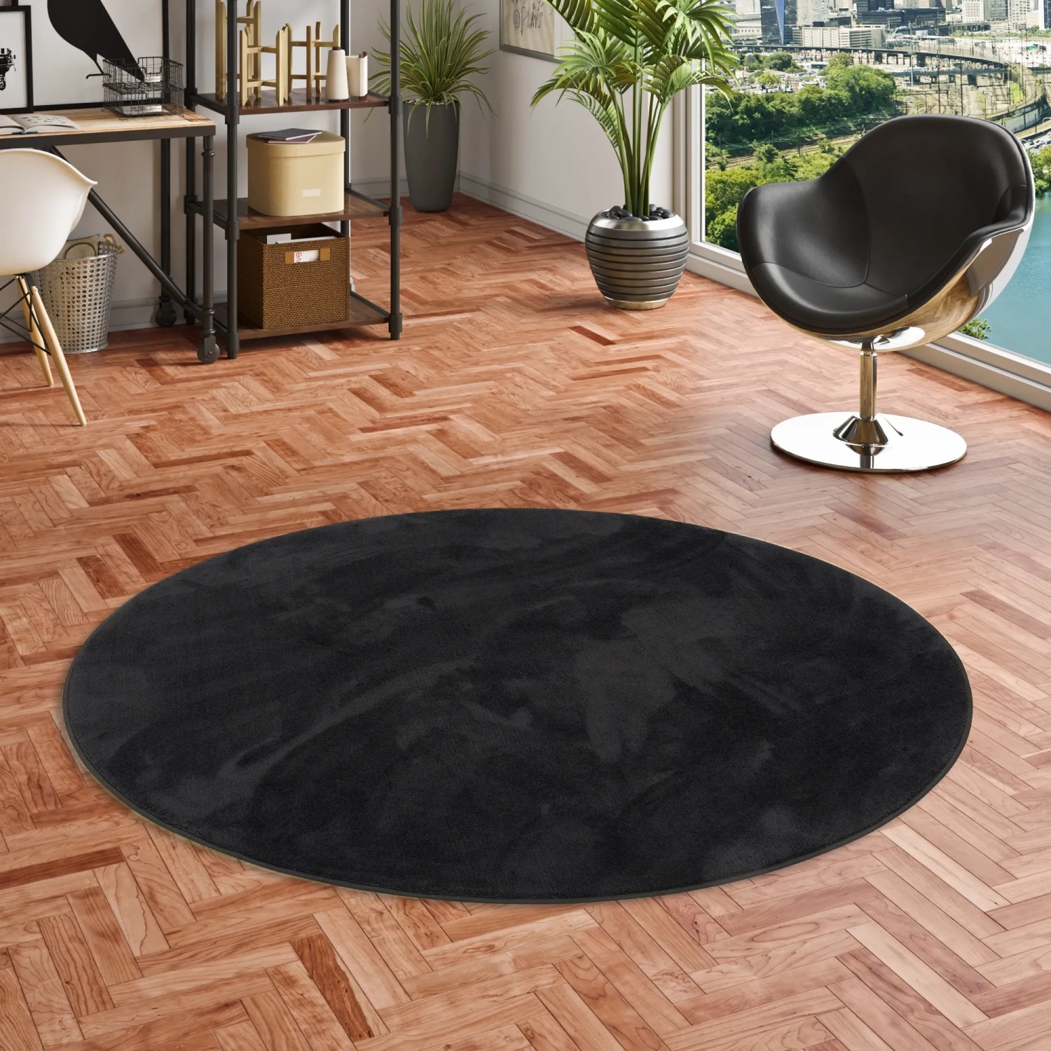 Pergamon Runder Teppich Melia Hochflor Schwarz 160 x 160 cm kaufen bei OBI