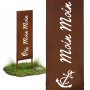 Gartenstecker aus Eisen in Rostbraun mit Moin Moin Schriftzug, 115 cm hoch.