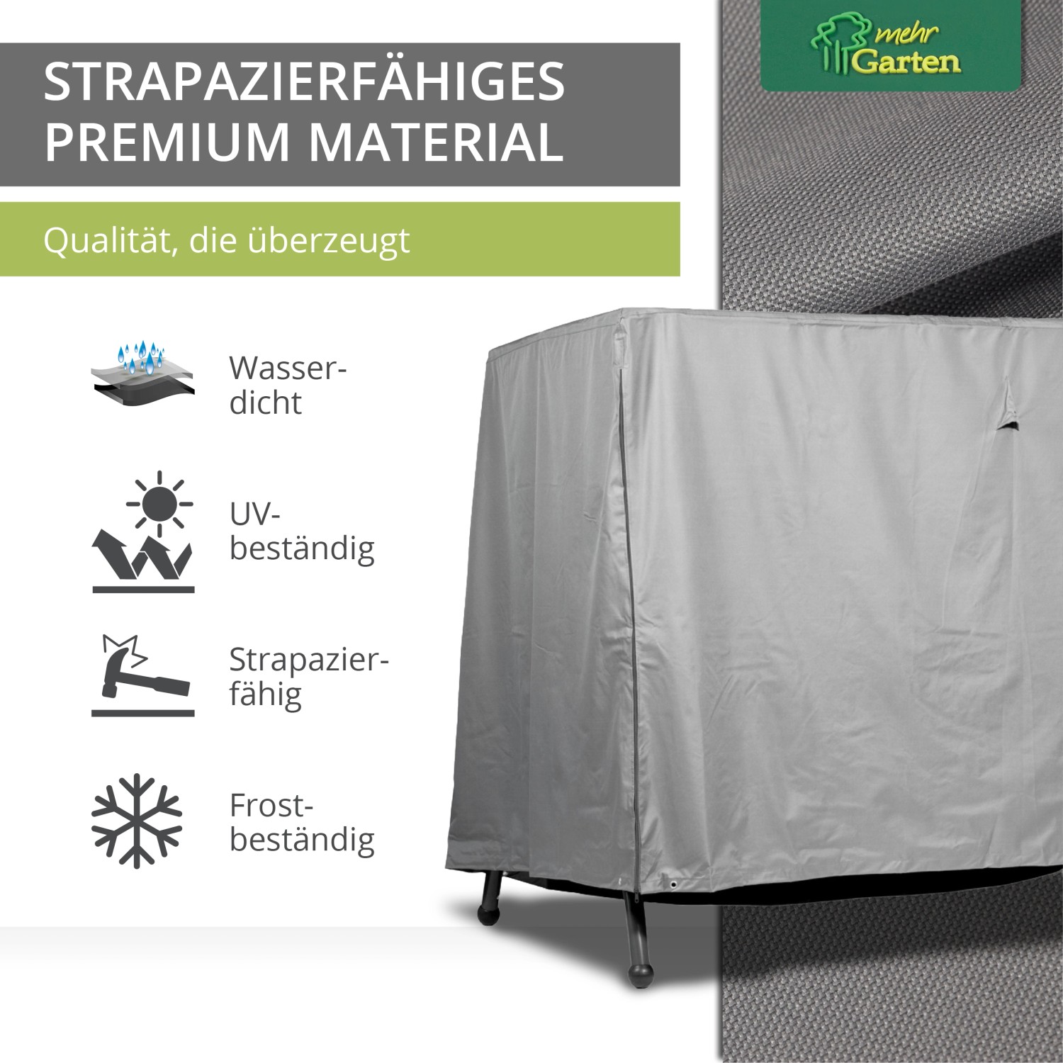 Graue Schutzhülle für Hollywoodschaukel, wasserdicht und UV-beständig, 220x160x150 cm.