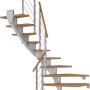 Dolle Mittelholmtreppe Hamburg, Eiche perlgrau, 1/2 gewendelt, mit Geländer.