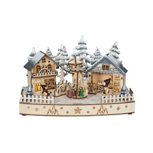 HGD LED-Diorama mit Pyramide, Weihnachtsdekoration aus Holz mit Timer und Beleuchtung.