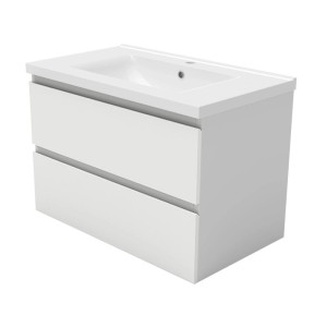 AICA Badmöbel-Set Aalst, 80 cm, mit Keramikwaschtisch und Unterschrank in Mattweiß.