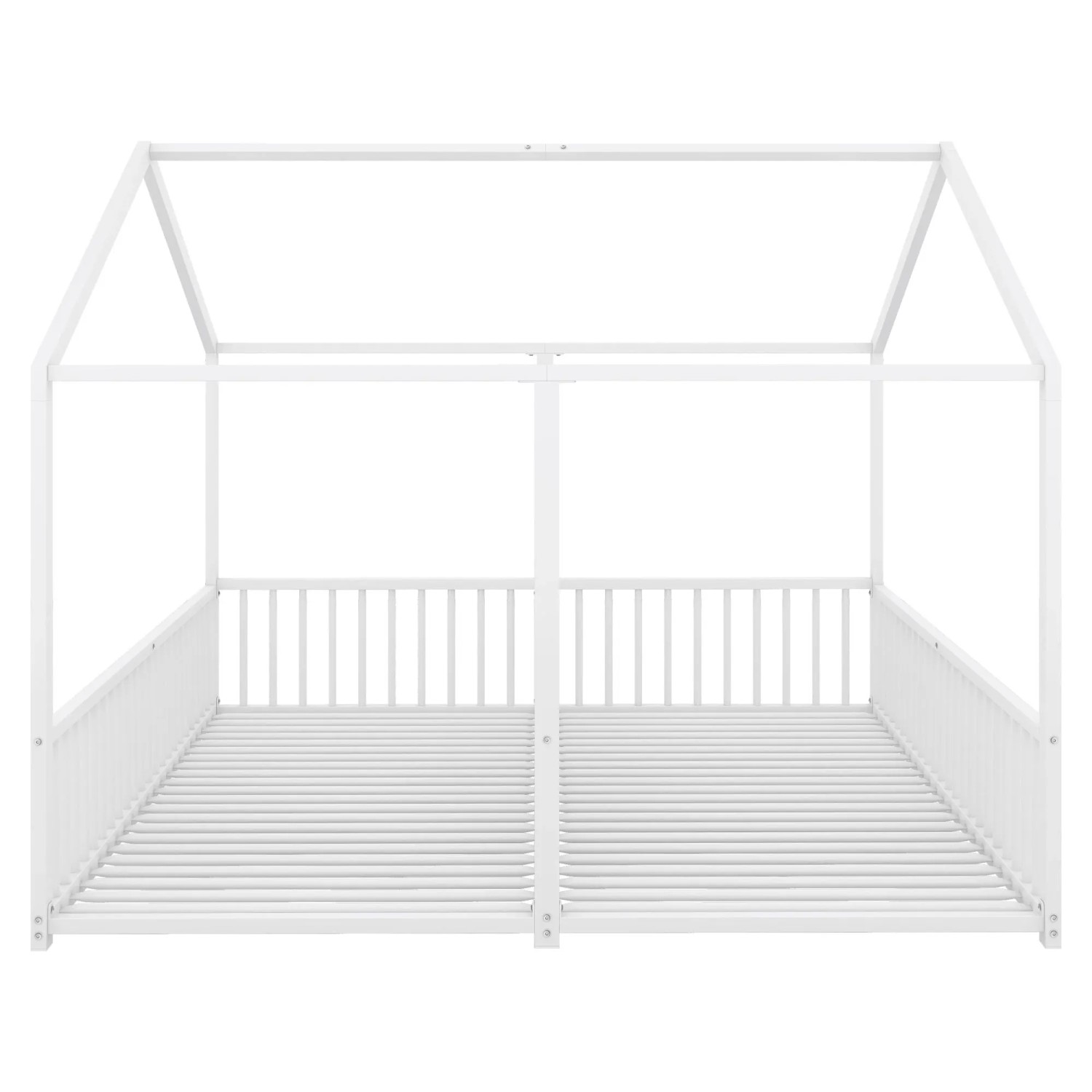 KOMHTOM Metallbett Kinderbett 90x200Cm Mit Geländer Leiter Hausmodellierung Doppelbett Eisenrahmen Weiß Ohne Matratze