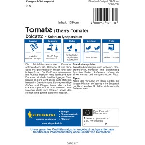 Kiepenkerl Cherry-Tomate Dolcetto F1-Hybride Samenpackung, rote Mini-Pflaumentomate.