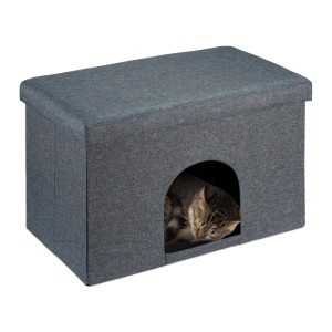 Relaxdays Katzenhöhle MDF Grau Faltbar mit Sitzauflage 38,5 cm x 64,5 cm x 37,5 cm 3,6 kg