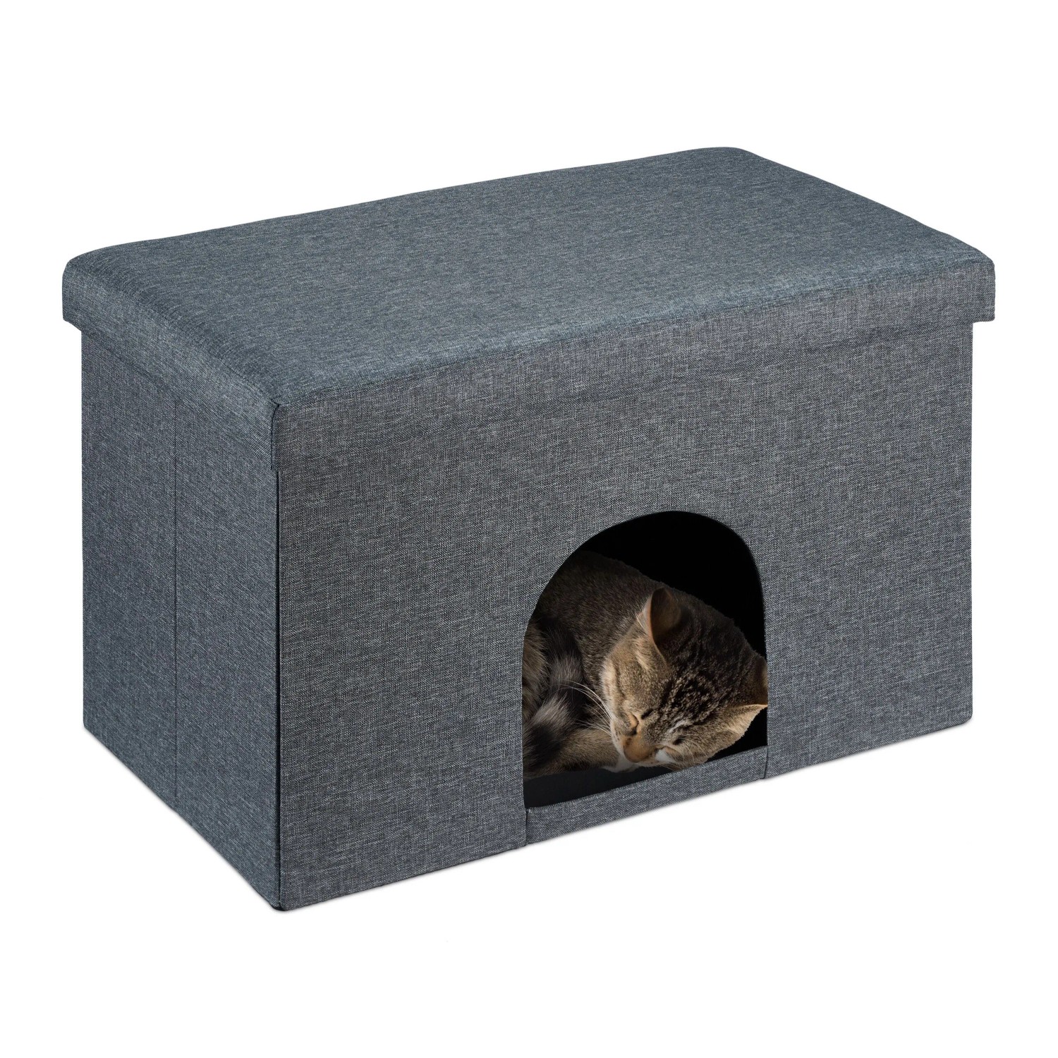 Relaxdays Katzenhöhle MDF Grau Faltbar mit Sitzauflage 38,5 cm x 64,5 cm x 37,5 cm 3,6 kg