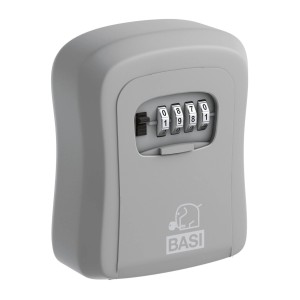 Grauer Basi Schlüsselsafe SSZ 200 mit Zahlenschloss. Witterungsbeständiges Aluminiumgehäuse.