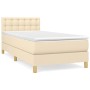 Cremefarbenes vidaXL Boxspringbett 90x190 cm mit Matratze und Stoffbezug.