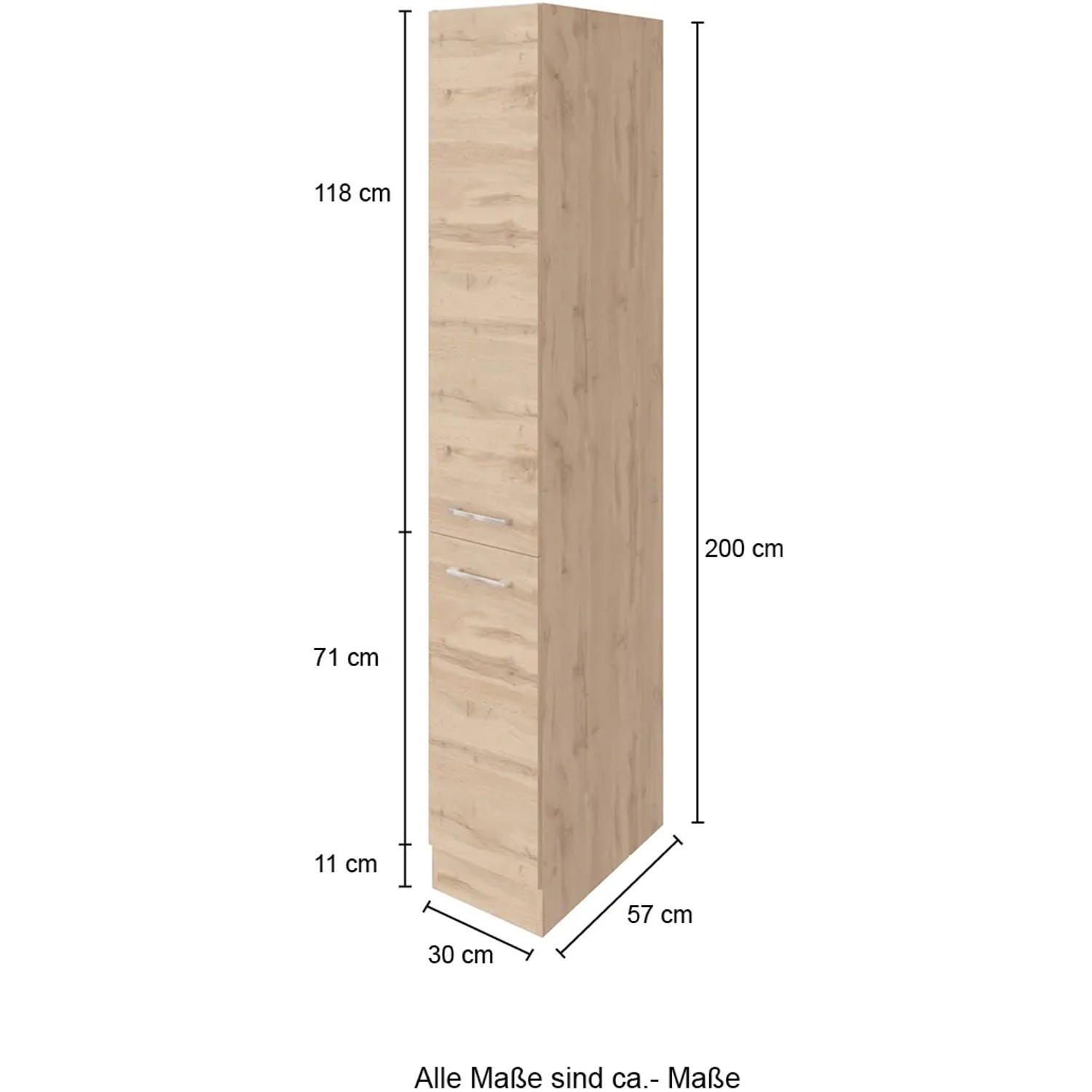 Held Möbel Apothekerschrank Sorrento, 30x200x60 cm, Eiche Wotan Dekor, mit 2 Auszügen und 5 Fächern.