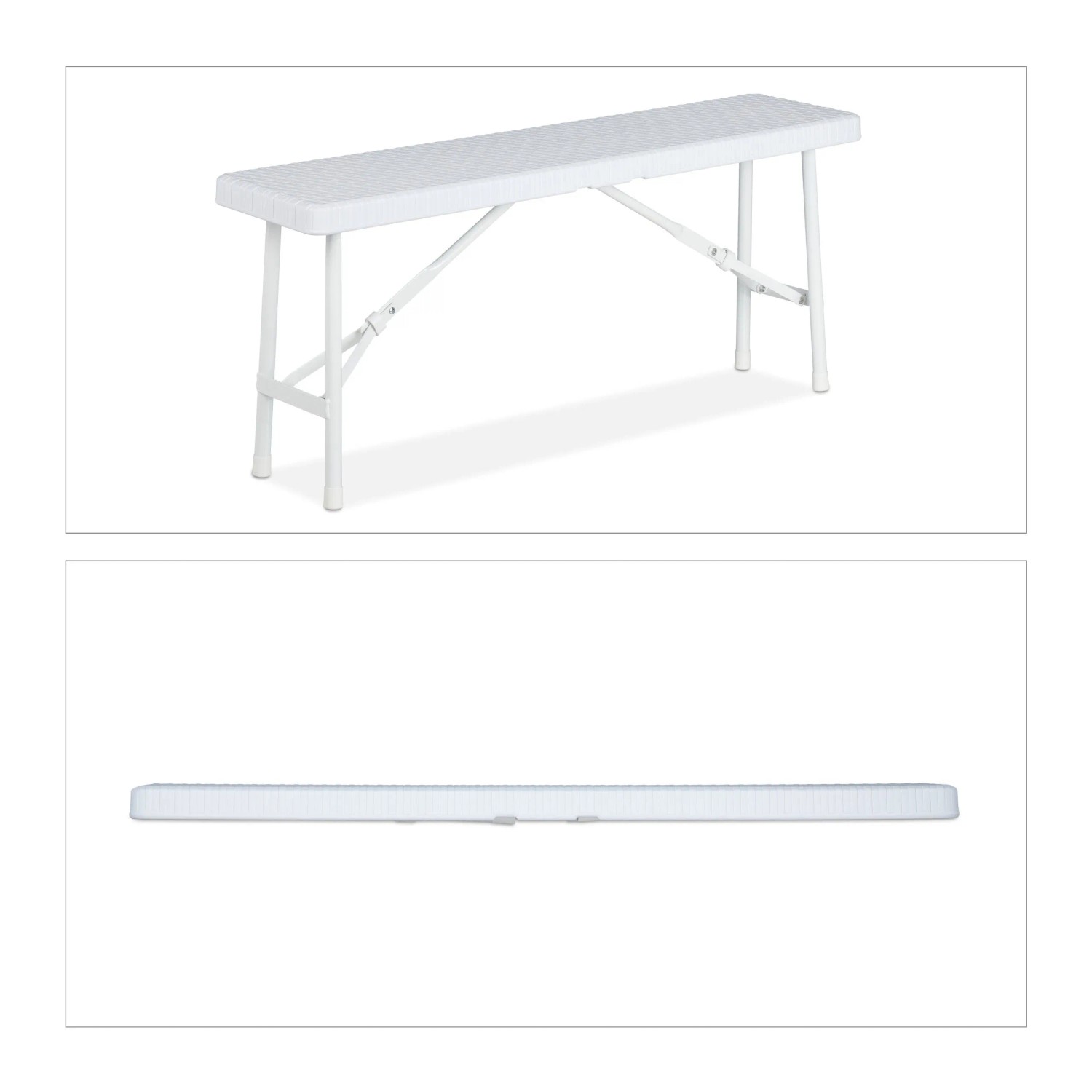 Relaxdays Bierbank 2er Set Kunststoff Stahl Weiß Klappbar 100 cm x 25 cm x 42 cm