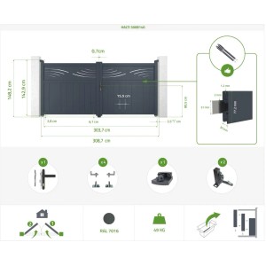 Casanoov Flügeltor 3M Halti H 140Cm & Gartentür 1M Halti H 140Cm Aluminium Grau Casanoov Flügeltor Halti 300x140cm Aluminium & Gartentür 100x140cm Grau