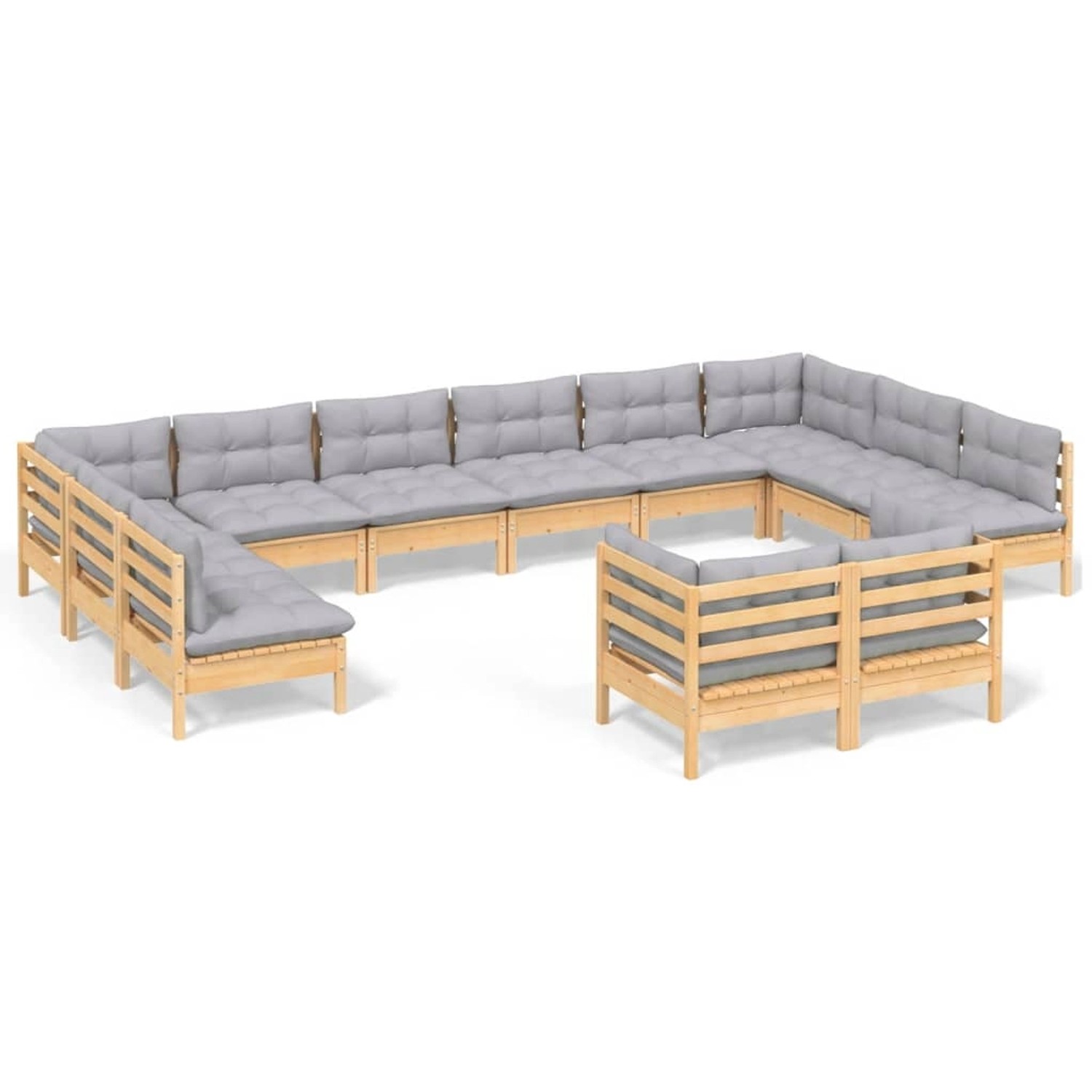 vidaXL 12-Tlg Garten-Lounge-Set mit Grauen Kissen Kiefer Massivholz 3097270 günstig online kaufen