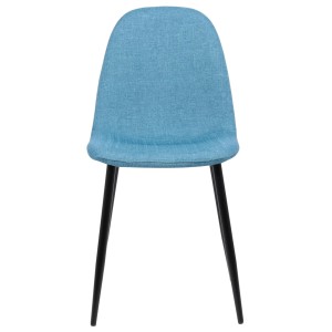 Blauer DELUKE Esszimmerstuhl MOVI aus Stoff mit schwarzem Metallgestell. Moderner, gepolsterter Küchenstuhl für Esszimmer.