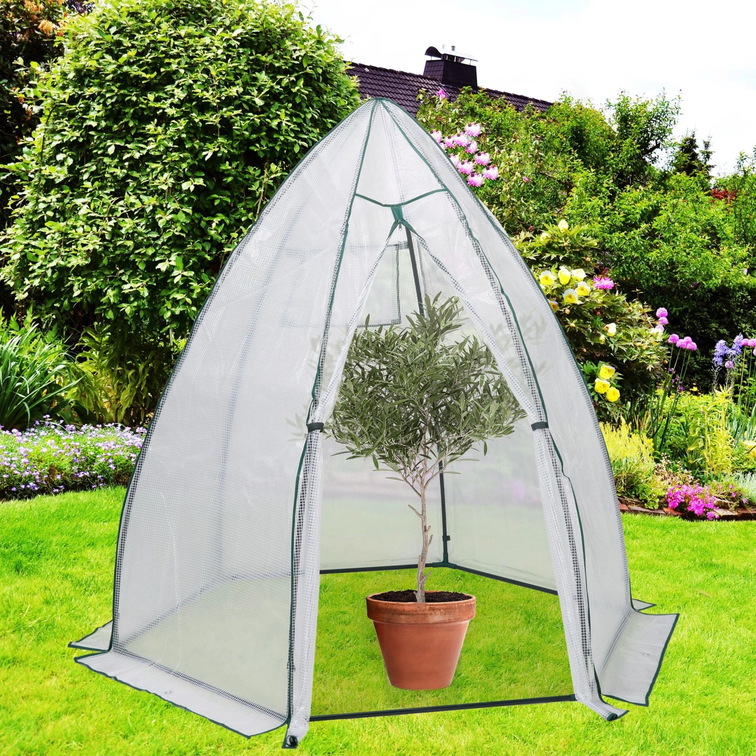 Relaxdays Überwinterungszelt Stahl Transparent Frostsicher 185 cm x 180 cm x 160 cm 3,7 kg_2