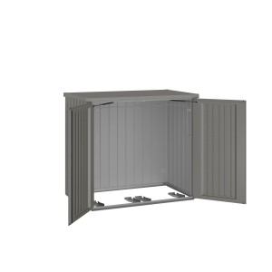 Offene Biohort Mülltonnenbox Alex Duo in Quarzgrau-Metallic für zwei Mülltonnen.