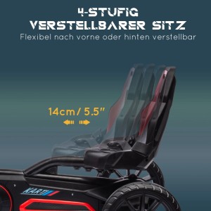 HOMCOM Gokart: Schwarzer, 4-fach verstellbarer Sitz mit roten Akzenten, flexibel um 14cm anpassbar für Kinder.