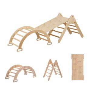Relaxdays Kletterdreieck Holz Natur 3-in-1 mit Kletterbogen und Rampe 59,5 cm x 45 cm x 82,5 cm 8 kg