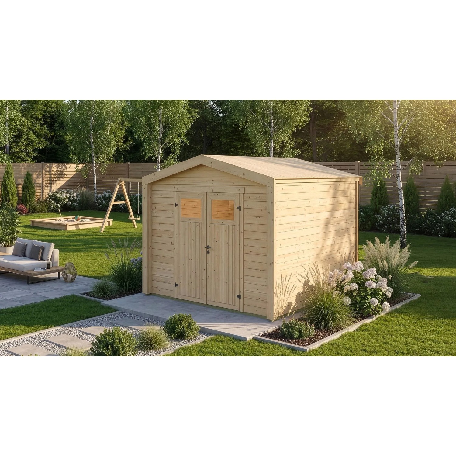 Weka Holz-Gartenhaus Killarney Satteldach Natur Unbehandelt 311 cm x 313 cm