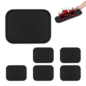 Relaxdays Serviertablett 6er Set Kunststoff Gummi Schwarz Rutschfest 41 cm x 30 cm x 2 cm