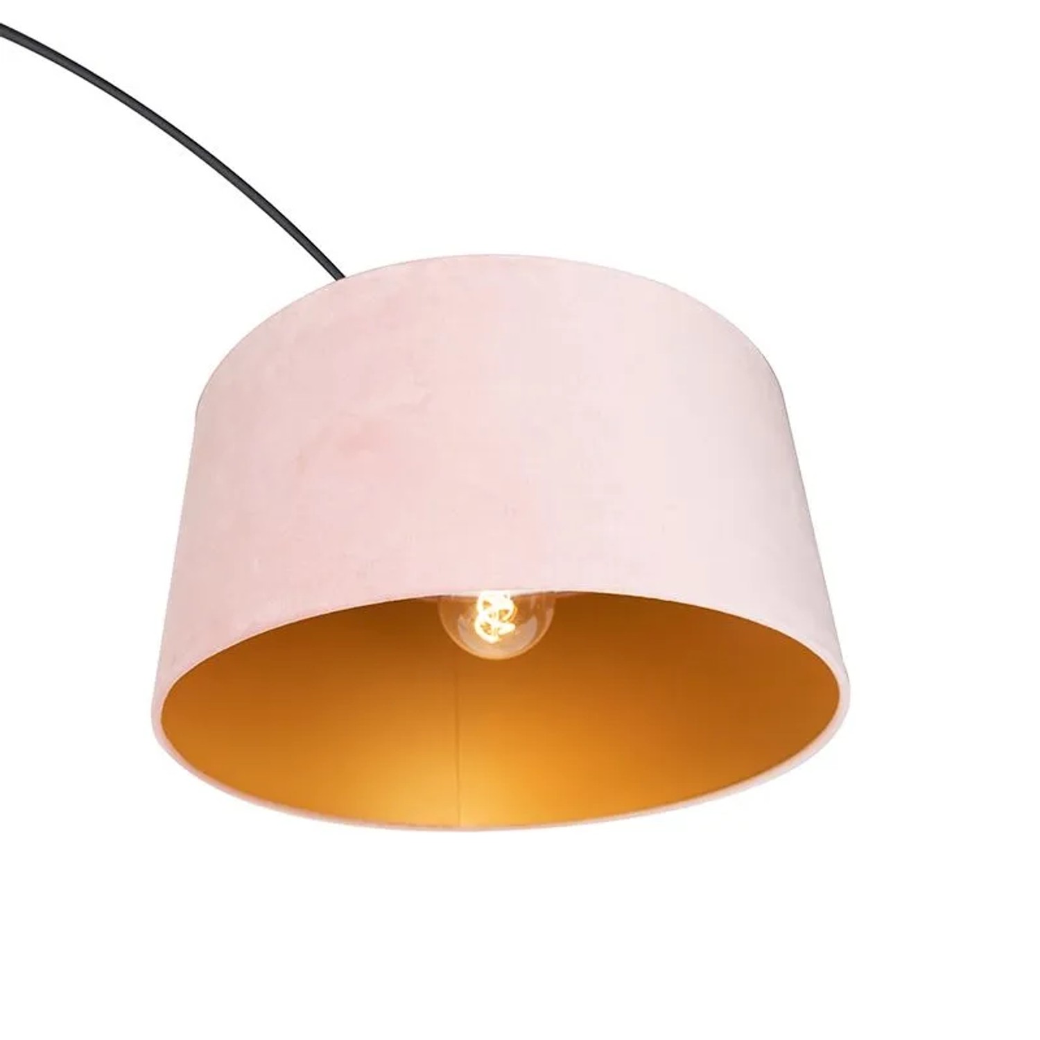 QAZQA Bogenleuchte Samt-Schirm Schwarz-pink mit Gold 50 cm XXL_5