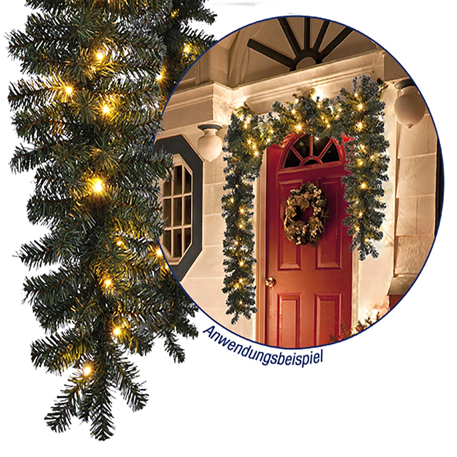 Mojawo 35 LED Girlande Beleuchtet Tannengirlande Lichterkette 270 cm Batterie Außen_2