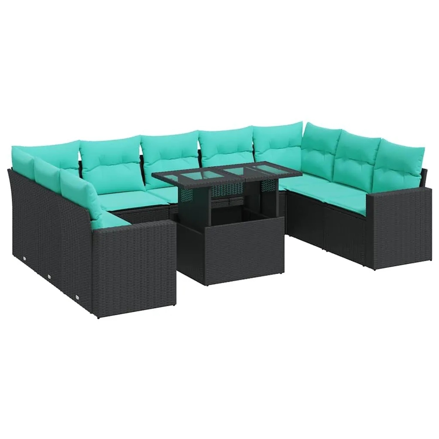 vidaXL 10 Tlg Garten-Sofagarnitur mit Kissen Schwarz Poly Rattan 3326378