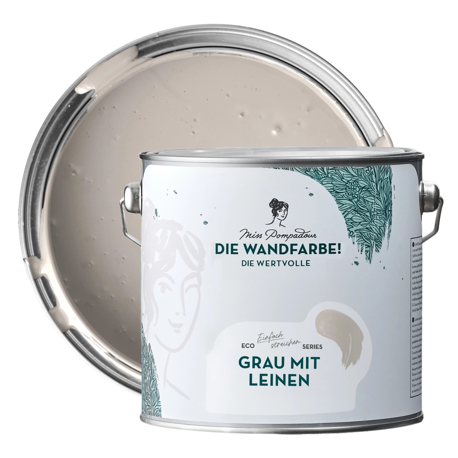 MissPompadour Extramatte Wandfarbe Grau mit Leinen 2,5L Hochdeckend Spritzfrei