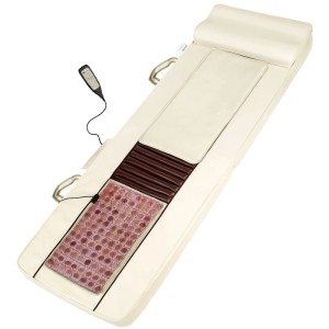 Tectake Shiatsu Massagematratze  Mit Jadestein Wärmematte 10 Vibrationsmotoren  186 50 x 60 x 11 cm Beige