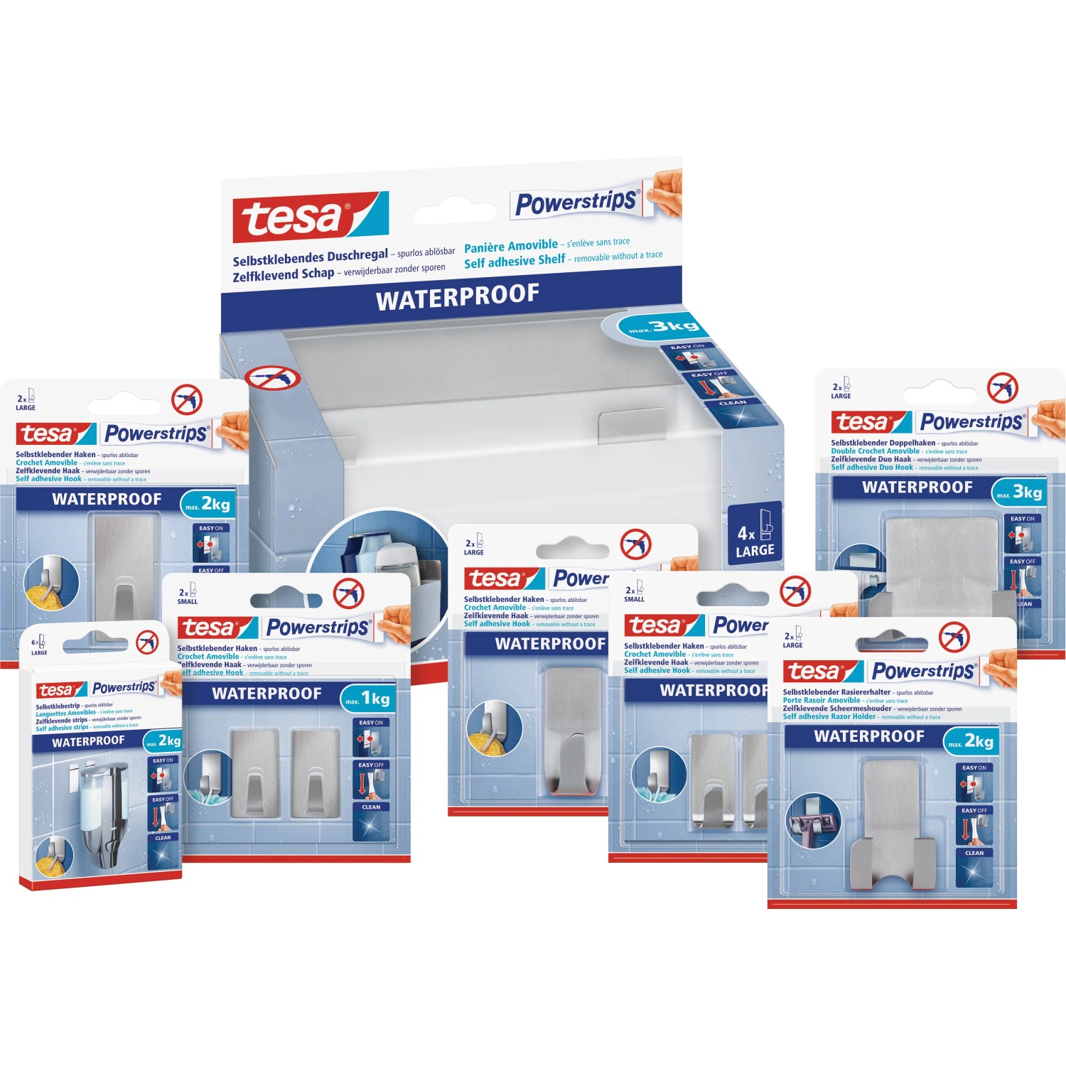 Tesa Powerstrips Haken Waterproof Edelstahl Large, verschiedene Packungen und Größen.