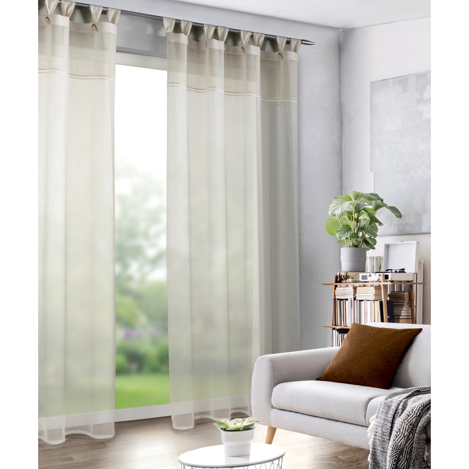 Creme Schlaufenschal Christian, 245x135 cm, von Neusser Collection. Fenstervorhang mit Strukturdesign.