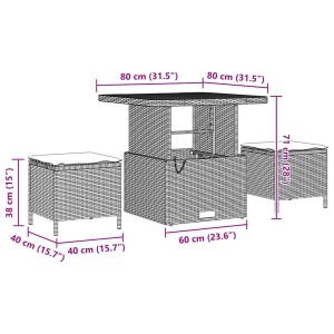 vidaXL Gartenmöbel-Set, 9-teilig, beige Poly Rattan, mit Tisch und Hockern, ideal für Terrasse und Garten.