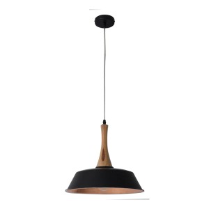 Schwarze Näve Pendelleuchte Culum mit Holzapplikation, Durchmesser 36 cm.