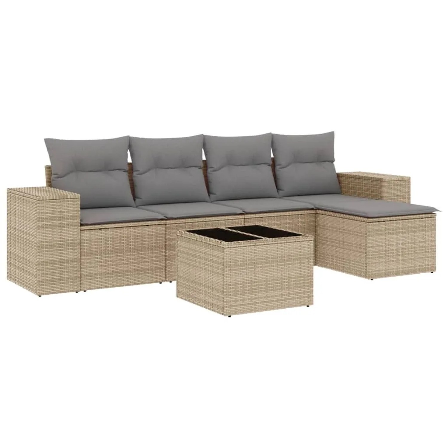 vidaXL 6-Tlg Garten-Sofagarnitur mit Kissen Beige Poly Rattan 3222498