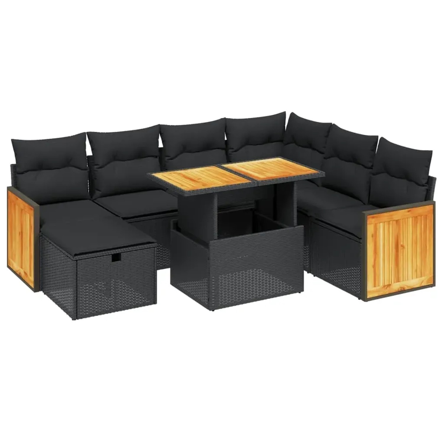 vidaXL 8-Tlg Garten-Sofagarnitur mit Kissen Schwarz Poly Rattan 3276261