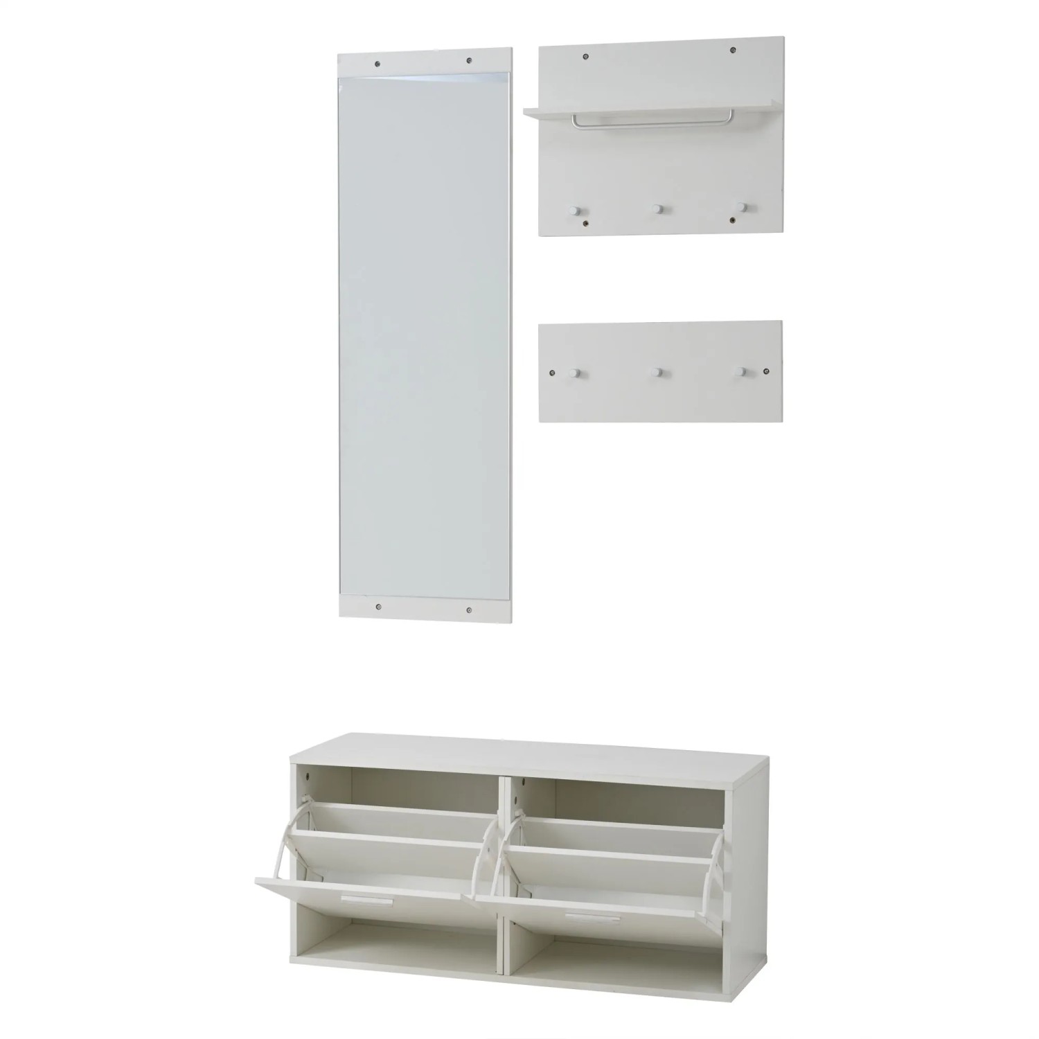 okwish Garderoben-Set mit Spiegel 6 Kleiderhaken Flur 90x30x41cm Weiß