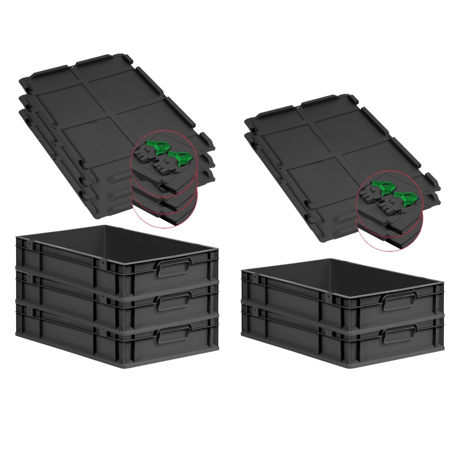 PROREGAL SuperSparSet 5x Eurobox Nextgen Grip Mit Scharnierdeckel Und Grüne günstig online kaufen