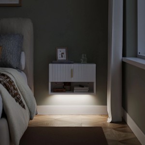 SoBuy Schwebender Nachttisch mit LED-Sensorleuchte Wandregal mit Schublade Nachtschrank Weiß Gold 40x26x30cm FBT176-E-W